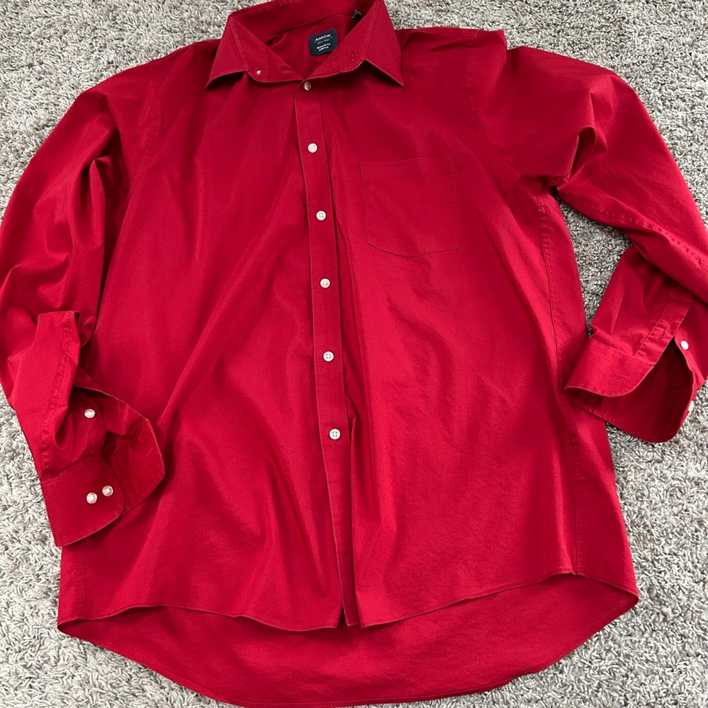 Arrow USA 1851‎ Red Stretch Regular Fit Long Sleeve Button Down Dress Shirt
